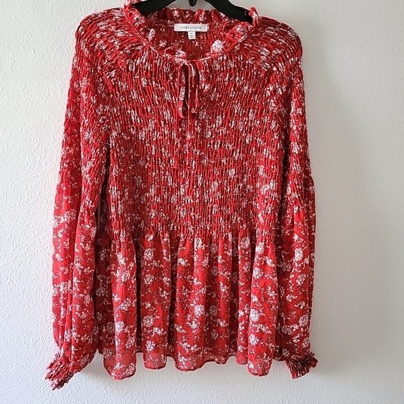 Rose + Olive Women's Shirt Size M Ruched Top Long Sleeve Smocked Blouse Peasant - Picture 6 of 6